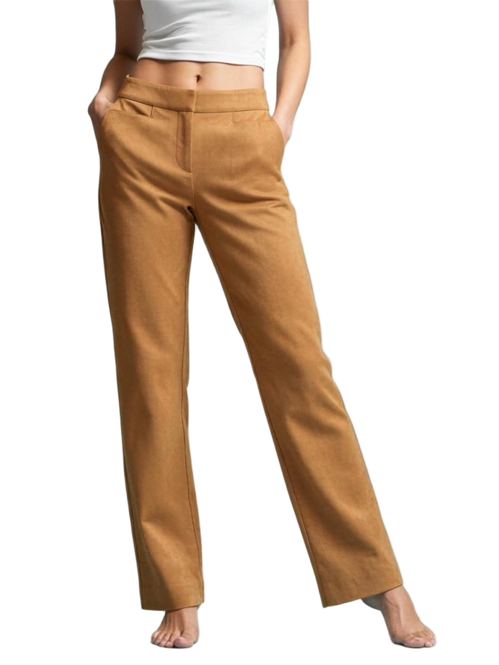 LOFT Faux Suede Camel/Tan Straight-Leg Trousers Size 2